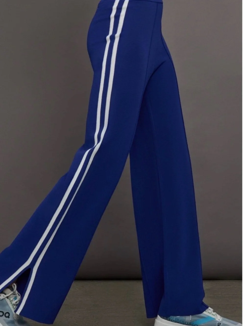 The Upside Cobalt Blue Wide-Leg Track Pants with White Side Stripe